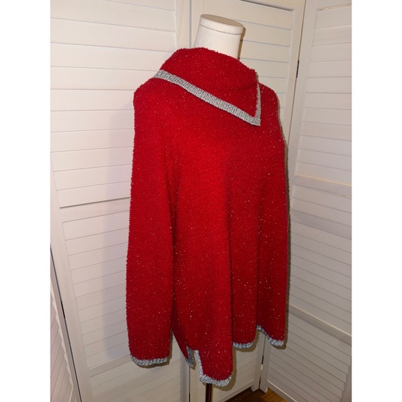 Crown & Ivy Red Sparkle Textured Sweater Funnel Neck Long Sleeve Women PXL - Picture 3 of 7